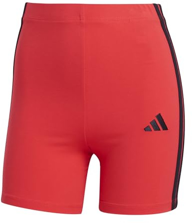 Adidas Donna Essentials 3-Stripes High Waisted Biker Shorts, Pure Ruby/Black, M