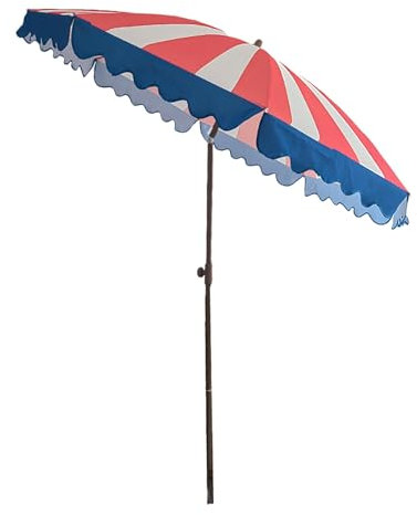 Parasol de plage rayé inclinable, petit parasol rond de 200 cm, parasol de jardin portable avec protection UV 50+, imperméable, réglable en hauteur(Orange-stripe)