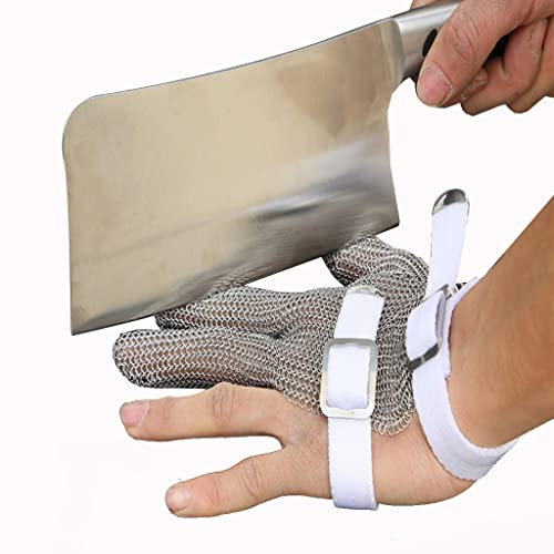 Gants anti-coupure Gants résistants aux coupures en acier inoxydable, cuisine à domicile, décorticage et tranchage de viande, gants de protection à 3 doigts (Taille: 1PCS/XXL) (Onecolor 1PCS/XL)