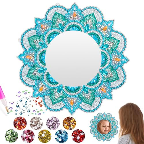Capaneus Blau Bastelset Mandala Diamond Painting Spiegel für Kinder, Kosmetikspiegel Mädchen für DIY, Geschenk, Zimmer Deko