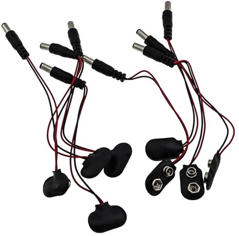 KKUANG 8PCS 9V Battery Clip with DC Head Battery Power Wallet Connector Plug 5.5x2.1mm Battery Clip I Type T Type 4pcs Each for Breadboard Design Adapter Replacement Maintenance