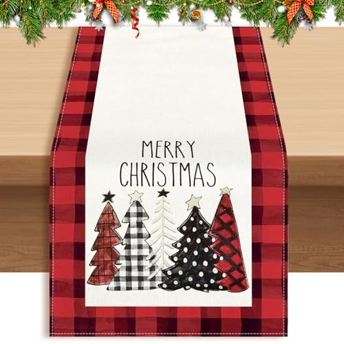 Zueyen Weihnachtstischdecke, Tischdeko Weihnachten, Weihnachtsdeko Tisch, Winterdeko Outdoor Tischdecke, Rechteckige Weihnachtstischläufer Tischdecke Für Deko (Rot)