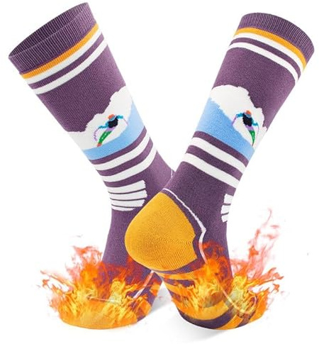 DECOVICI Ski Socks for Women and Men, Knee High Winter Thermal Thick Sock for Cold Weather High Performance Warm Snowboarding Hiking Riding 1 pair(Purple,6-9)