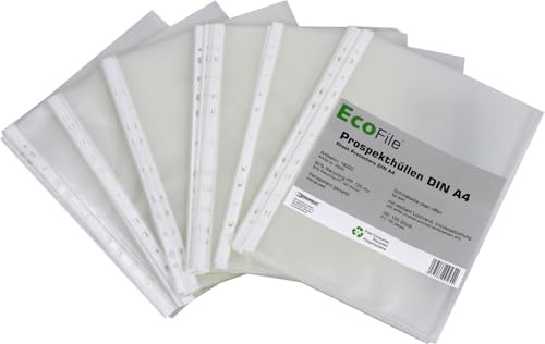 Prospekthüllen A4 PCR‑PP 120my genarbt mit Eurolochung 100Stk | 120 my starke PCR‑PP‑Folie aus recycelten Endkundenabfällen, genarbt, fotoecht und abheftbar