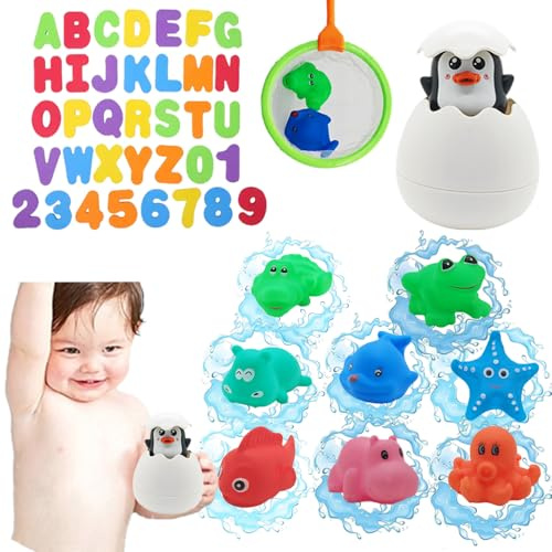Vndnsy Badespielzeug, Aufbewahrungsset für Babybadespielzeug aus Netzmaterial, mit 36 ​​​​Badebuchstaben aus Schaumstoff, Zahlen, für 2 3 4 5 Jahre alte Jungen und Mädchen, Geschenkspielzeugset.