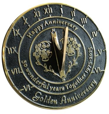 NauticalMart 50th Golden Wedding Anniversary Unique Marriage Present for Parents, Grandparents, Friends, Husband or Wife, Couples, Him & Her Wedding Anniversary Sundial Gift 2025 (50th Anniversary)