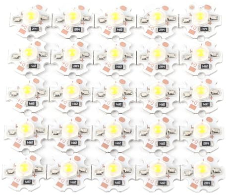 25x LED Chips 3W 5V auf Aluminiumplatine, ca. 200LM, warmweiß 3000–3200K, High Power LED Module für DIY Beleuchtung, Taschenlampe & Strahler