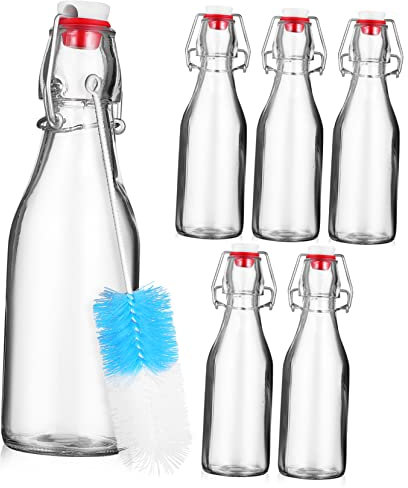 ABOOFAN 6piezas Botellas De Vidrio Con Tapa Hermética Para Bebidas Carbonatadas y Limpieza Con Cepillo