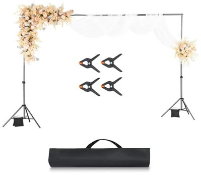 VEVOR Backdrop Stand, 6.5 x 10 ft Adjustable Photo Backdrop Stand Kit, Portable Background with 5 Crossbars, Heavy Duty Projector Screen , for Wedding, Photo Video Studio & Party
