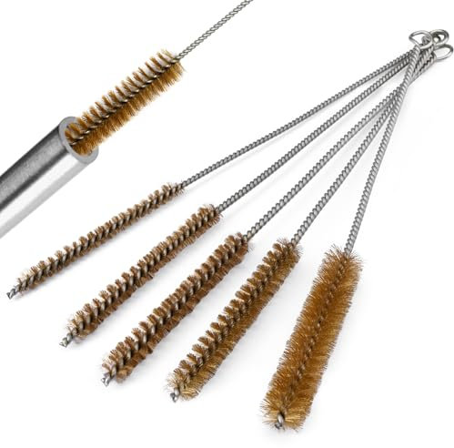 5 Pièces Brosses de Nettoyage pour Tubes en Laiton,8/10/12/15/20mm Brosses à en Laiton avec Manche Long, Cylindrique Nettoyage, Goupillon, pour Tuyau Cylindre Chaudière
