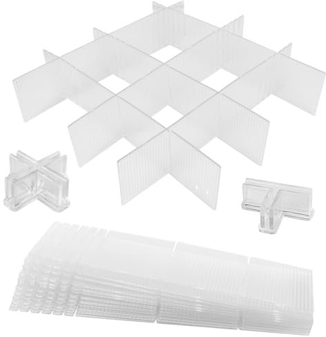 Marjoramy 12 verstellbare Schubladenteiler mit 64 Befestigungsclips, Schubladen-Organizer aus Kunststoff, flexibler DIY-Organizer für Küche, Büro. ideal für Socken und Kleinigkeiten