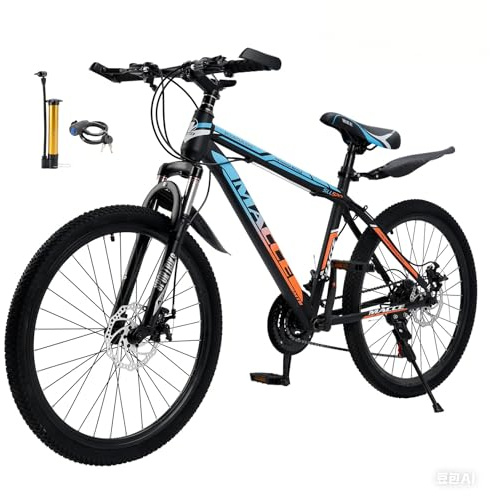 Mountainbike für Herren und Damen, 24-Gang, Hochwertiger Kohlenstoffstahlrahmen, Duale Scheibenbremsen, Federungsgabel, Mechanische Scheibenbremsen, Einstellbarer Daumenschalter