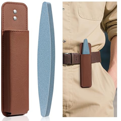 Knife Sharpener Set Pocket Sharpening Stone Knife Sharpener with Belt Clip PU Leather Sheath Outdoor Oval Whetstone Oval Whetstone 230mm Stone