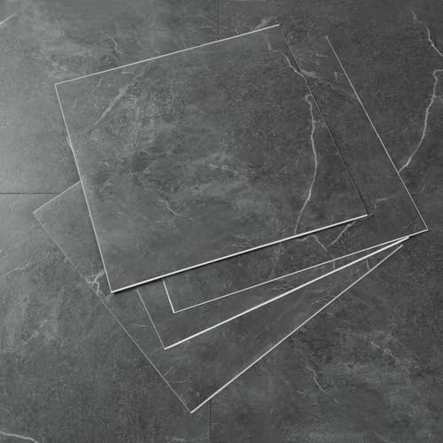 Vinylboden Selbstklebend Extra Abriebfest, PVC Bodenbelag Selbstklebend | Wasserdicht Dunkelgrauer Marmor Effekt für Küche Badezimmer Schlafzimmer, 30x30cm 20 Stück