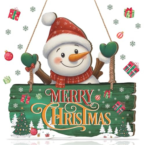 KAIRNE Frohe Weihnachten Wandschild Schneemann schild zum Aufhängen Willkommen Schild aus Bunte Weihnachtsdeko zum Hängen für Tür Schneeflocke Winter Weihnachten Heim Dekoration Winterferien