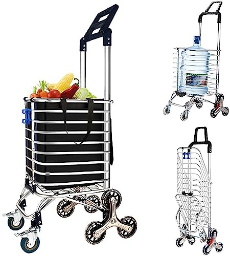 Carrito de 8 ruedas para subir escaleras, plegable, con mango giratorio de 360°, capacidad de 51 kg, resistente, multiusos, para almacén y uso en comestibles