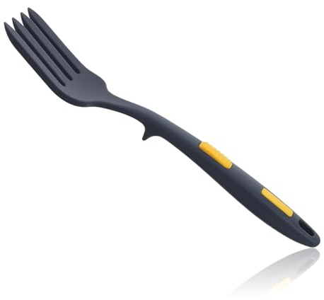 TOYANDONA Fourchette de Cuisine Silicone Résistante Chaleur Fourchette à Pâtes Ergonomique Antidérapante Ustensile Pratique pour Salade et Spaghetti Bleu Profond