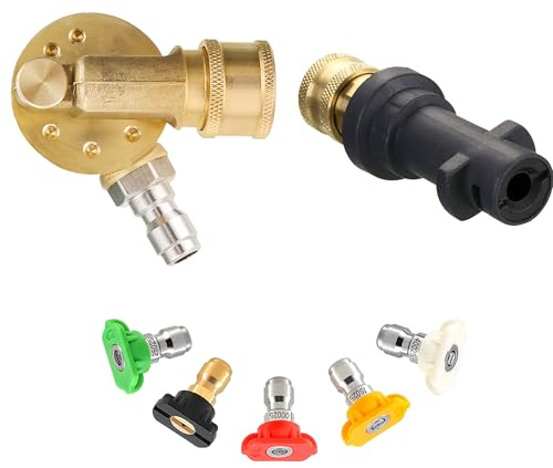 M MINGLE Pivoting Coupler, Compatible with Karcher K2-K7, 4500 PSI | Pressure Washer Nozzle with Adapter, 1/4 Quick Connect, 240° Rotation