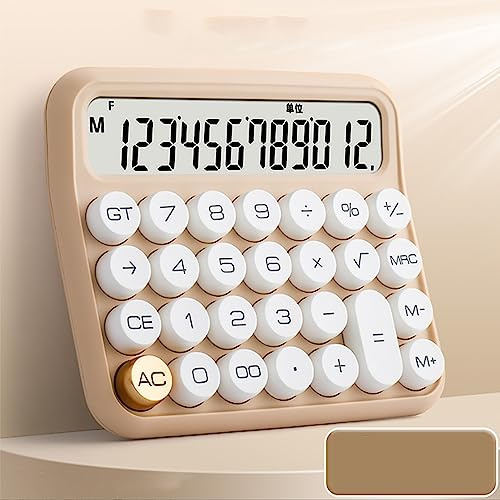 Asixxsix Calculadora Mecánica, Teclas Extraíbles Apagado Automático Calculadora de Escritorio de 12 Dígitos Botón Grande Básico para el Hogar (Color del té con Leche)