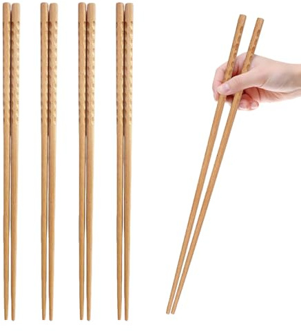 GVSS 4 Paires Baguettes de Cuisine en Bois Naturel 33 cm,Extra Longues,Réutilisables pour Hotpot,Friture,Nouilles et Cuisson,Design Antidérapant et Traditionnel