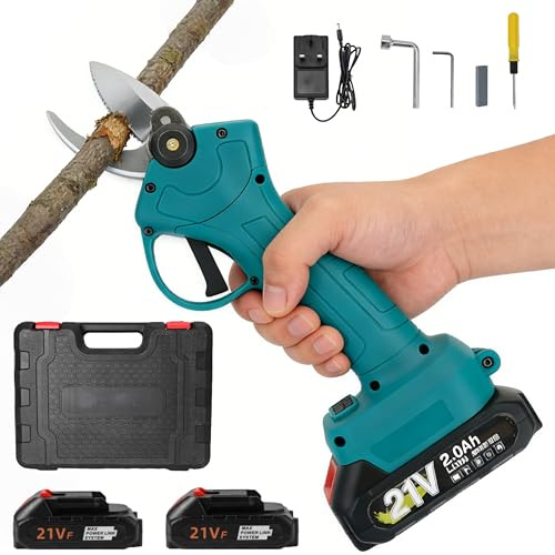 Cordless Electric Pruning Shears, 21V Electric Secateurs for Garden,Electric Scissors Equipped with 2Pcs Batteries, 35mm Cutting Diamete