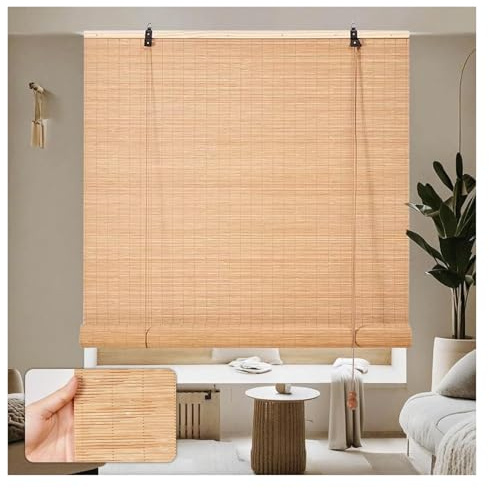 MXL&LJB Outdoor Roller Blinds Shade for Gazebo Door Balcony Natural Bamboo 55-145cm Wide Roman Shades for Windows Sunscreen/Breathable for Patio(0.65x1.6m)