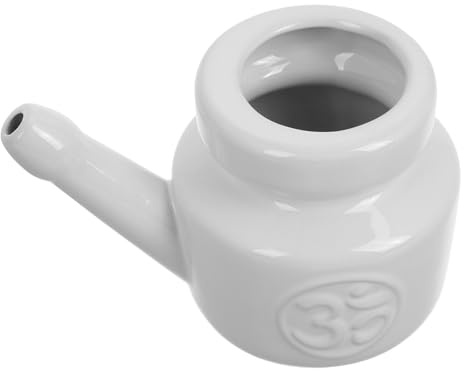 MAGICLULU Ceramic Sinus Rinse Bottle 350ml Nasal Washer Pot for Sinus Irrigation and Nose Cleaning, Reusable White Ceramic Neti Pot Suitable for Daily Nasal Care and Allergy Relief