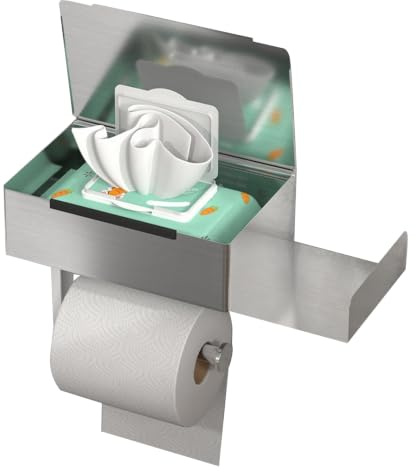 Ziyonix Toilettenpapierhalter Ohne Bohren, Edelstahl Toilettenpapierhalter mit Feuchttücherbox Edelstahl Anti-Fingerabdruck Selbstklebend Klopapierhalter mit Ablage für Badezimmer Matt (Weiß)