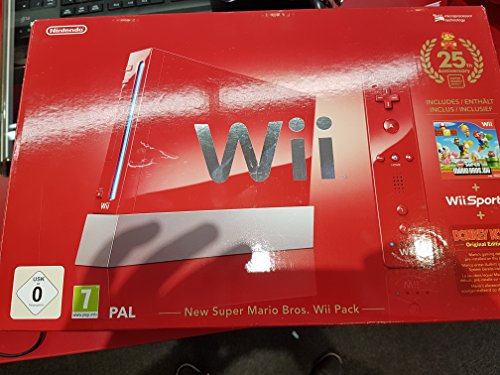 Nintendo Console Wii Rouge (inclus New Super Mario Bros. Wii Sports) - Edition limitée 25ème Anniversaire