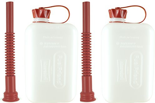 FuelFriend®-BIG CLEAR max. 2,0 Liter - Transparenter Klein-Benzinkanister mit UN-Zulassung + Flexibles Auslaufrohr - im Doppelpack