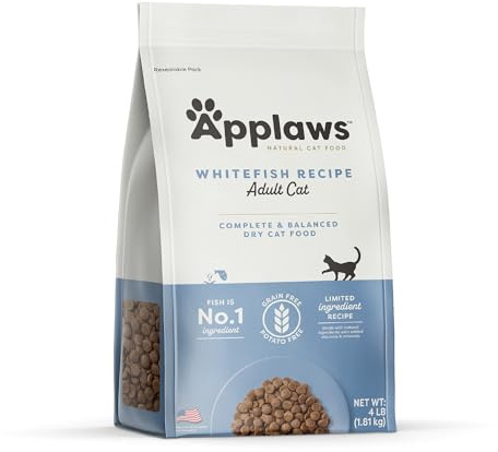 Applaws Complete Dry Cat Food, Grain-Free, Limited Ingredient with Added Vitamins & Minerals, Protein, Supports Digestion, Whitefish (4 Pound Bag)