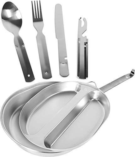 Outdoor Geschirrset bestehend aus US Kochgeschirr und 5-teiligem Besteck - praktisch und robust aus Edelstahl