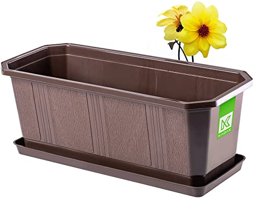 KADAX Blomlåda, växtlåda med underlägg, rektangulär blomkruka av plast, planteringskärl för inomhus- och utomhusbruk, blommor, balkong, terrass, fönsterbräda (40 cm, brun)