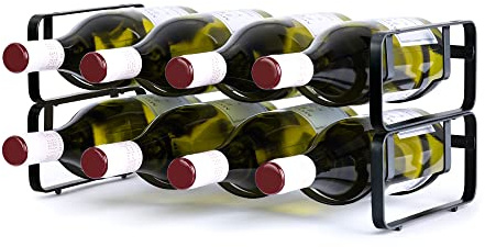LIVIVO Elegant Stackable Wine Shelf Rack Metal Countertop Storage Organiser Holder Display Stand Up to 4 8 12 Bottles Ideal For Wine Bottles Water Drinks Beverages Whiskey Juice Liquor (2, Black)