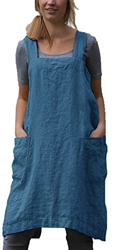 Delantal de lino de algodón para mujer, delantal con espalda cruzada, vestido tipo delantal para hornear, cocinar, jardinería, trabajo