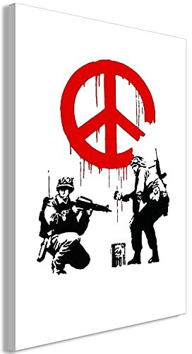 murando - Akustikbild Banksy Bilder Akustikschaum Hochleistungsschallabsorber Schallschutz Leinwand 1 tlg Wandbild Raumakustik Schalldämmung Polizei rot peace h-C-0147-b-a