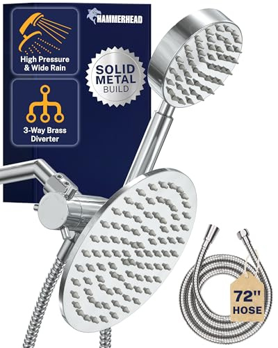 All Metal Dual Shower Head Combo – Chrome - 8 Inch Rainfall High Flow Shower Head & Handheld Shower Head High Pressure with Hose 6ft - Hotel-Like Luxury Double Shower Heads with Rain Shower Sprayer