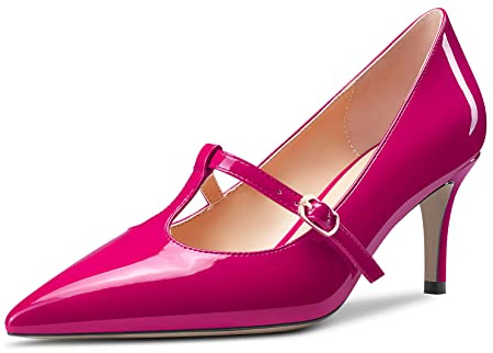Castamere Donna Spillo Medio Gattini Tacco Heel Chiusa a Punta Slip-on T-Strap Pumps da Matrimonio Feste Dress Scarpe 6.5 CM Heels