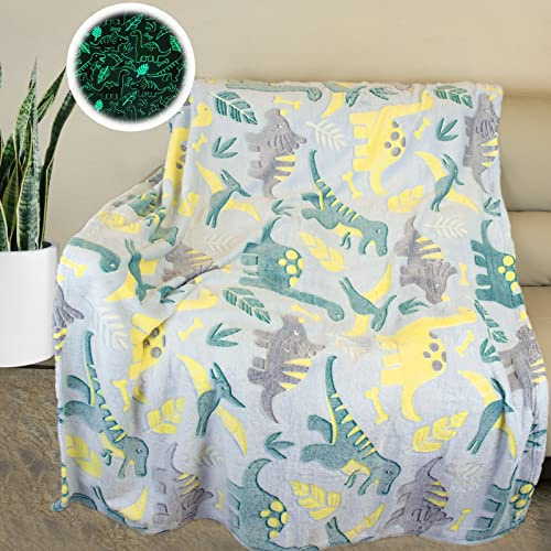 HSGLGNA Kuscheldecke Kinder Dinosaurier Decke Leuchtet im Dunkeln, Dinosaurier Muster Weiche Mikrofaser Flauschig Decke,Tolle Geschenke für Dino Liebhaber(Dinosaurier A, 150x200 cm)