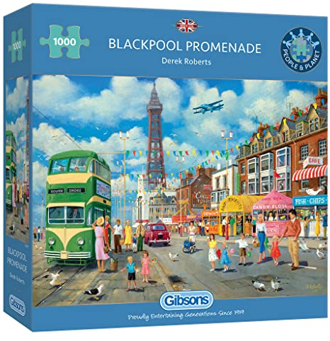 Gibsons Blackpool Promenade 1000 Piece Jigsaw Puzzle for Adults - Nostalgic Holiday Puzzle - Sustainable Jigsaw Puzzle for Adults - Premium 100% Recycled Board - Great Gift