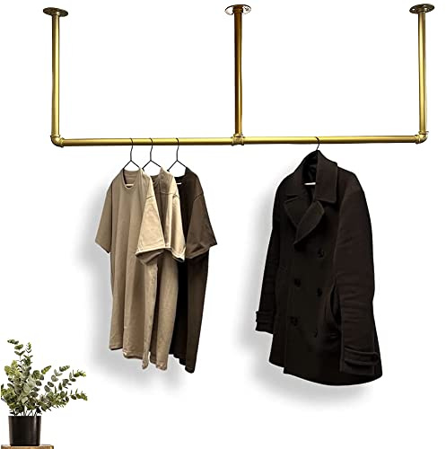 RSR Hangers Kleiderstange Garderobe Industrie Design für Decke Gold | Breite 60 cm x Höhe 30 cm | Deckengarderobe | Garderobenstange | Ankleidezimmer | Flur | begehbarer Kleiderschrank | M50300-Gold