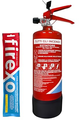 Pacchetto Firexo Estintore (2 Liter) - Estintore Per Casa, Auto, Cucina, Camper, Lavoro, Ristorante, Barca, Camino - Estintore per Tutte Le Classi Di Fuoco + Firexo bustina per la cucina