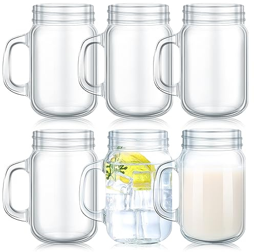 Tticai 6 Pcs 12 oz Mason Jar Drinking Glasses No Lids Mason Jar Mugs with Handles Mason Drinking Jars Glass Mason Jar Cups for Kitchen Bar Beer Coffee Cold Beverages Cocktails Juice Smoothie DIY
