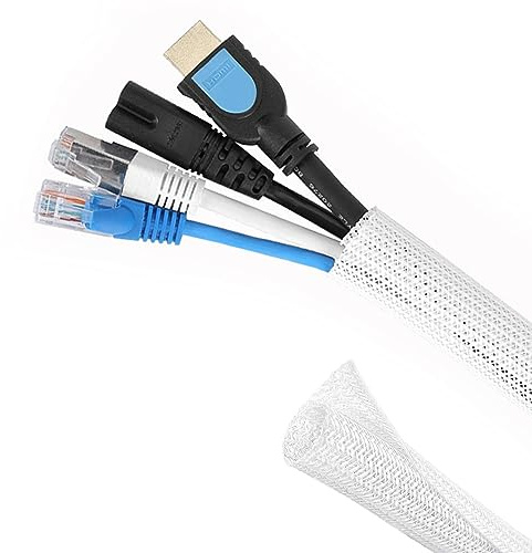 White Cable Tidy Sleeve, Braided Cable Sleeves, Wire Protector from Pets, Cable Management (13mm/3m)