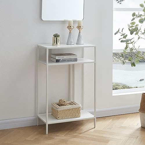 En.casa] Konsolbord räfflor vardagsrumsbord smalt 55 x 30 x 85 cm hallbord med hylla metall vit hall