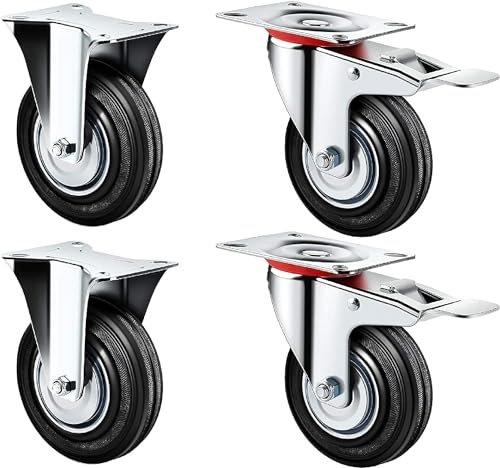 Kippen 1603AX - Juego de 4 Ruedas Industriales Diámetro 75 mm. 2 con placa fija + 2 con placa giratoria y freno
