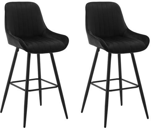 WOLTU 2er Set Barhocker, Barstuhl, Küchenhocker, Tresenhocker, Bistrohocker, Design Hocker, mit Rückenlehne Fußstütze, gepolsterter Stuhl, aus Samt Metallbeinen, Schwarz, BH394sz-2