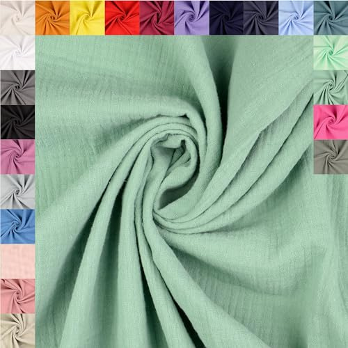 fingsi Musselin Baumwollstoff Webware Meterware Coupon (lindgrün, 0,5m) (5037) + 23 weitere Farben