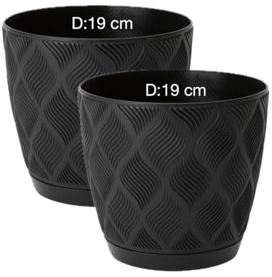 MELTOM Übertopf ECO 100% recycelt Blumentopf Kräutertopf mit Untersetzer 3D Muster 2er-Pack (Schwarz, XL- 19 cm)