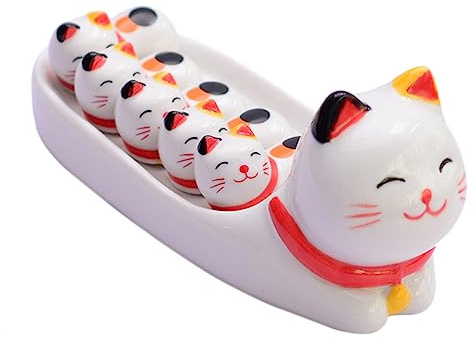 MAGICLULU Keramik Essstäbchenhalter Satz Katze Form Besteckablage Korrosionsbeständig Platzsparend Tischdekoration